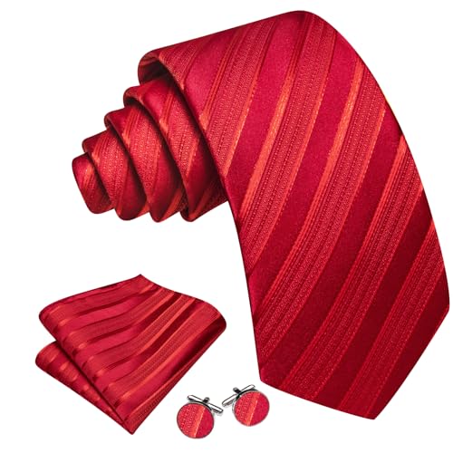 Image of Barry.Wang Tie Sets for Men Silk Stripe Necktie Woven Checkered Handkerchief Cufflinks Formal Business Wedding