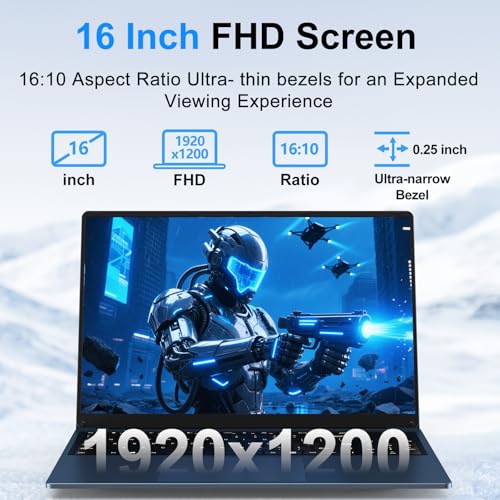 Image of Gaming Laptop, Window 11 Pro Laptop Computer,16 Inch Lap Top,16GB RAM 512GB SSD PC 2026, N150 Processor (4C /4T,Up to 3.6GHz),Office 365,WiFi 5,BT4.2,FHD 1920x1200(16:10),Backlit Keyboard,Blue