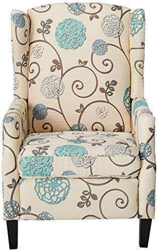 Gdfstudio Westeros Traditional Wingback Fabric Recliner Chair (White & Blue Floral) #TOP1