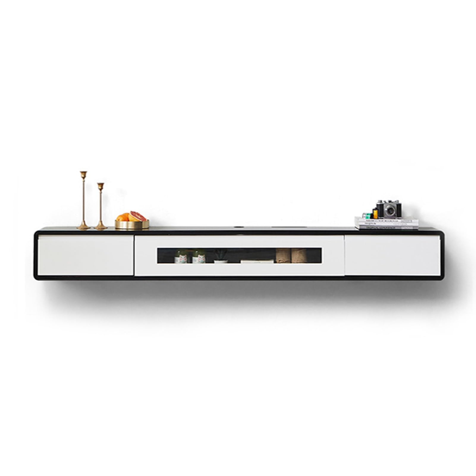 Schwebende TV-Konsole, Wandhalterung, Media-Center, moderner Entertainment-Ständer mit Ablagen für Wohnzimmer (schwarz, 160 cm)