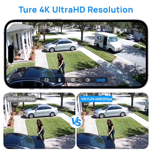 Image of VIKYLIN 8MP PoE IP Camera Outdoor, 4K PoE Security Turret Camera with Human /Vehicle Detection, 2.8mm Lens, 98ft EXIR 2.0 Night Vision,4K@20fps,Built-in Mic,512GB Card Slot, Blue Iris, NDAA Compliant