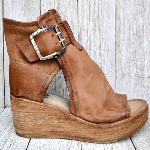 Fashion Ladies Leather Open Toe Summer Casual Beach Shoes Wedge Sandal Retro Round Head Slope Fish Mouth Thick Bottom Breathable Sandals3