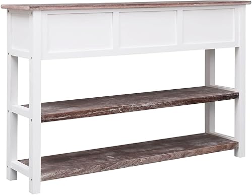 Miniatura 6 de FurturHome Mesa consola con 3 cajones y 2 estantes  Mesa de sofá de madera vintage  Mesa de entrada de madera retro para pasillo entrada sala de