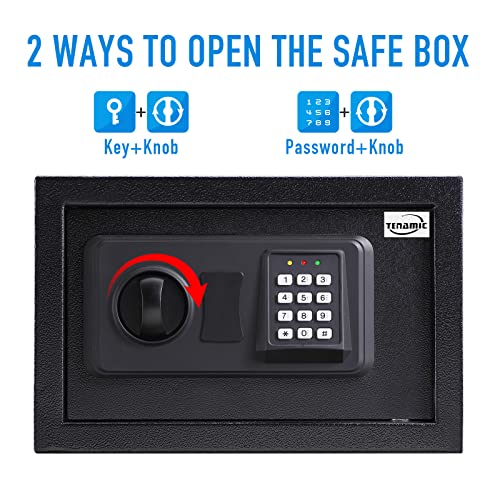 Tenamic Safe Box 0.44 Cubic Feet Electronic Digital Security Box, Keypad Lock Box Cabinet Safes, Solid Alloy Steel Office Hotel Home Safe, Black #TOP2