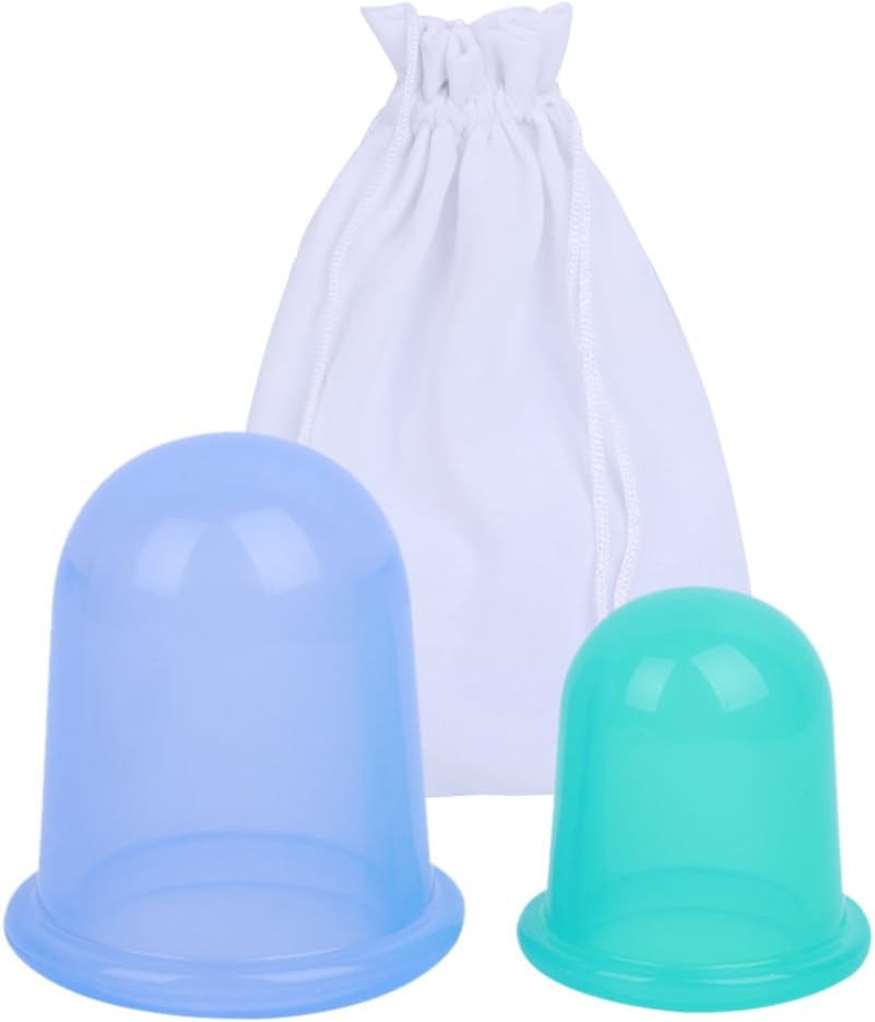 Rockrok Anti Cellulite Vacuum Cup 2PCS Silicone Cupping Therapy Set for Face Neck Body Massage - 1 Blue(Large) 1 Green(Medium)