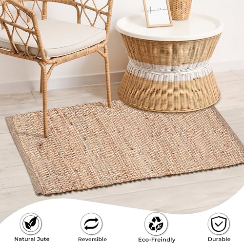 Tapete decorativo de yute natural 2'x3' tejido a mano miniatura 7