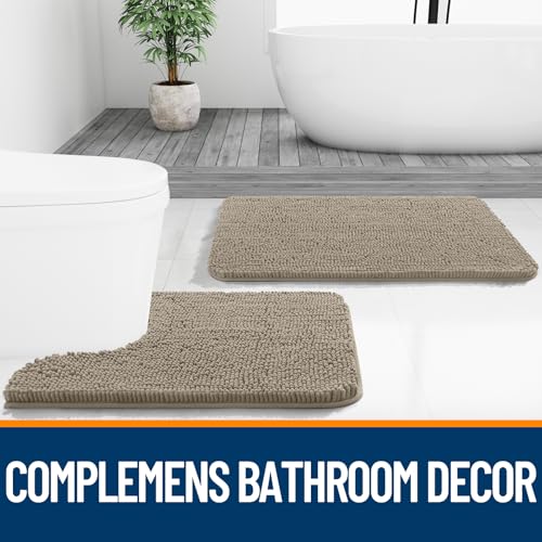 Image of OLANLY Bathroom Rugs 32x20, Extra Soft Absorbent Chenille Bath Rugs, Rubber Backing Quick Dry, Machine Washable Bath Mats for Bathroom Floor, Tub and Shower, Home Decor Accessories, Warm Taupe