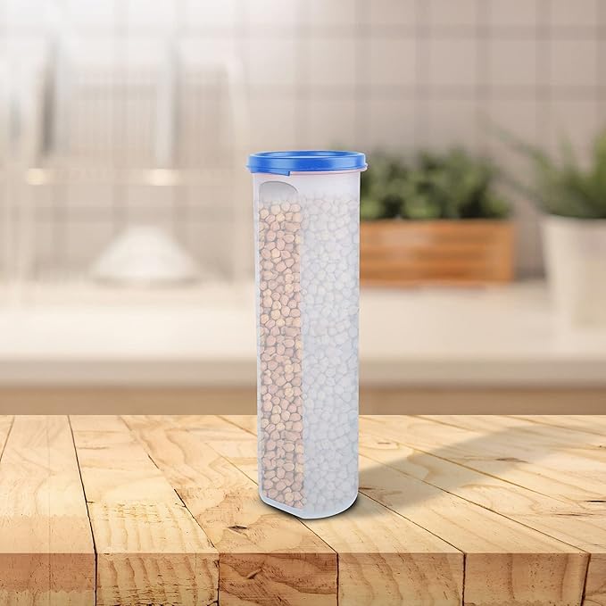 Image of SIMPARTE Smart Slim Storage Air-Tight & Leak Resistant Plastic Round Modular Container For Juice, Snack, Cookie, Wafer, Chia Seed Stackable, BPA Free, Refrigerator Safe, Set of 1(1100ML, Light Blue)