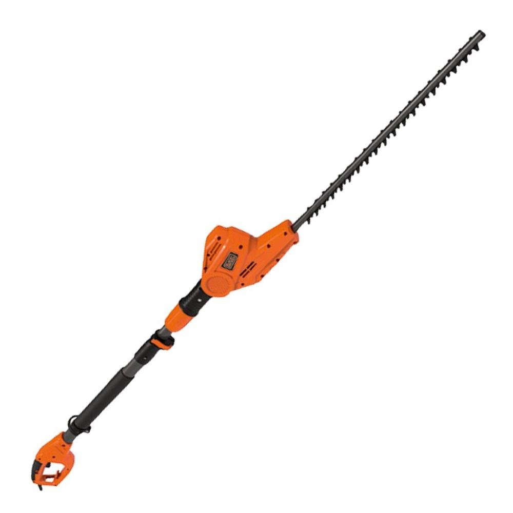 BLACK+​DECKER Taille-​Haies Sur Perche Filaire 550W, Taille-​Haies Electrique 51 cm avec Lame Asymétrique, Manche Télescopique, Tête Pivotante et Double Interrupteur, Ecartement 22 mm, PH5551-​QS Noir/​Orange