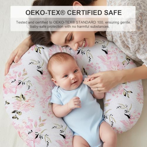Image of Little Grape Land Muslin Nursing Pillow Covers 2 Pack, 100% Cotton Removable Breastfeeding Pillow Covers, Feeding Pillow Slipcovers for Baby Boys & Girls, (Floral)