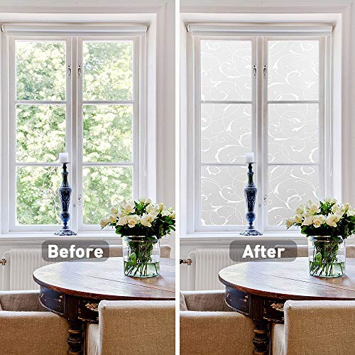 Lemon Cloud Window Privacy Film, No-Adhesive Static Decorative Window Film, Frosted Stained Glass Window Cling Leaf Design (17.5In. By 78.7In, White Leaf) #TOP1