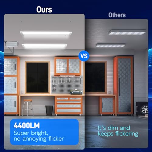 hykolity 5000k led shop light linkable 4ft daylight 42w led ceiling lights for garages workshops basements hanging or flushmount included power cord and pull chain 4400lm etl- 1 pack