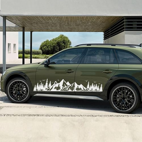 Image of TOMALL 1 Pair Fir Mountain Forest Vinyl Decals for Car Body Door Sides Universal Waterproof Tree Graphic Stickers Decoration for Travel Trailer Camper Vehicles SUV Truck Off-Road (Large-White)