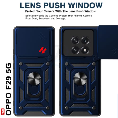 Image of AESTMO Tough Armor Oppo F29 5G Bumper Back Case Cover | Ring Holder & Sliding Camera Shield Cover | 360 Degree Protection Back Case Cover for Oppo F29 5G (Blue)
