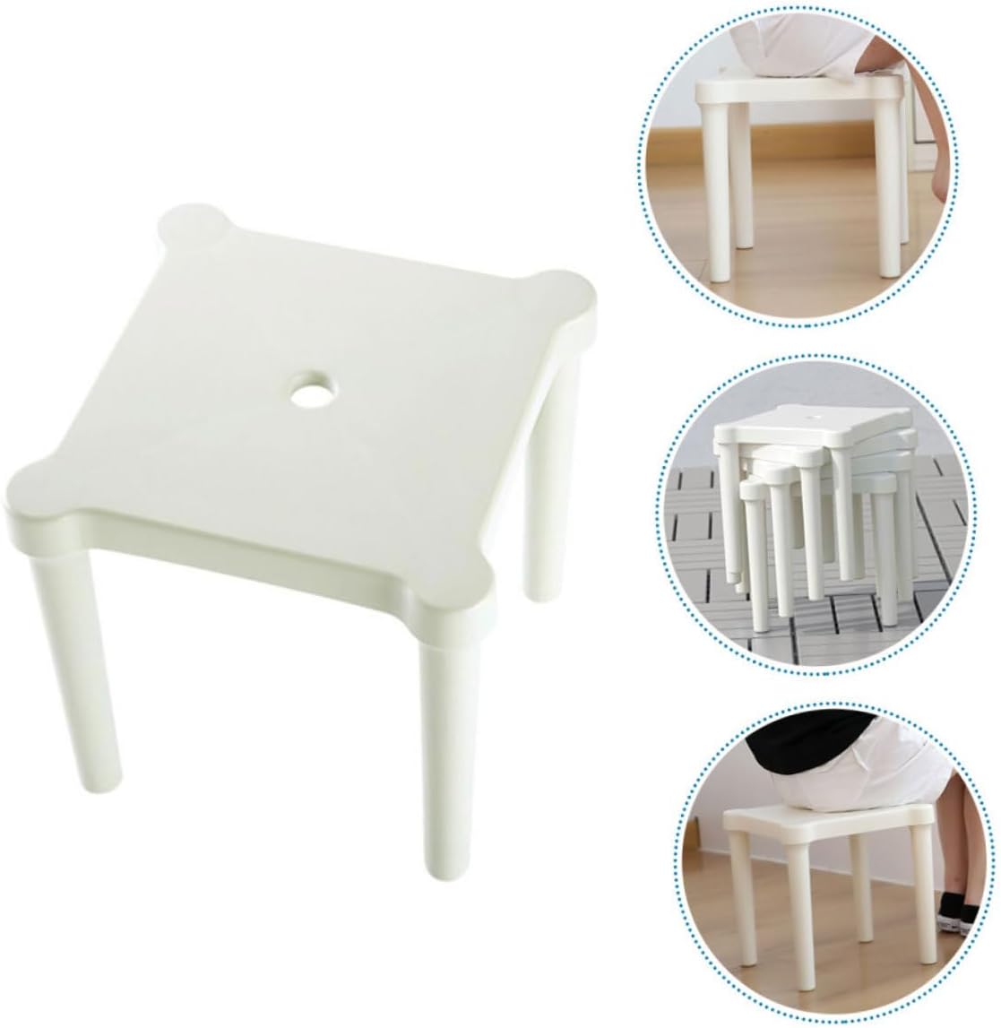 Thick White Plastic Stool Anti-Slip Portable Chair for Boy Girl and Adults Removable Design for Home Use Comfortable Frosted Surface Lightweight and Sturdy