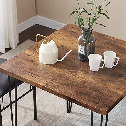VECELO Dining Set Industrial Style 3 Pieces Kitchen Wood Table 2 Chairs with Metal Legs，Retro Brown and Black