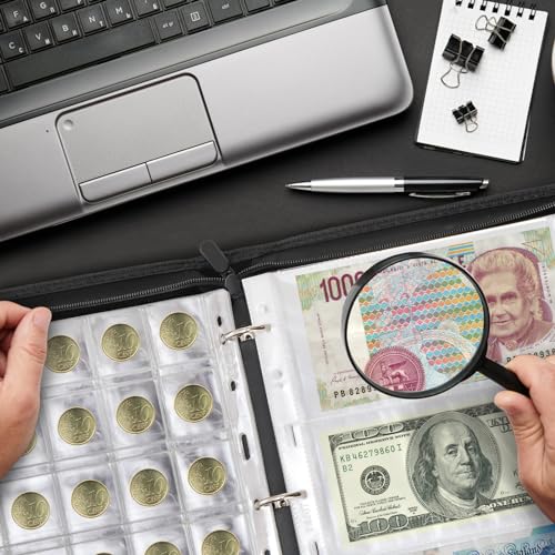 Álbum de colección para monedas con 250 bolsillos y 60 fundas para billetes miniatura 7