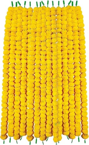 SHYAMVUN Gelbe künstliche Ringelblumen-Girlande, Toran, 5 Stück, Phool Mala für Zuhause, Tempel...