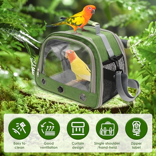 Bird Travel Carrie Cage de transport portable pour petits animaux avec perchoir et fenêtre latérale pour perruches, perroquets, pigeons, hamsters et lapins Vert 33 x 22 x 26 cm – Image 5