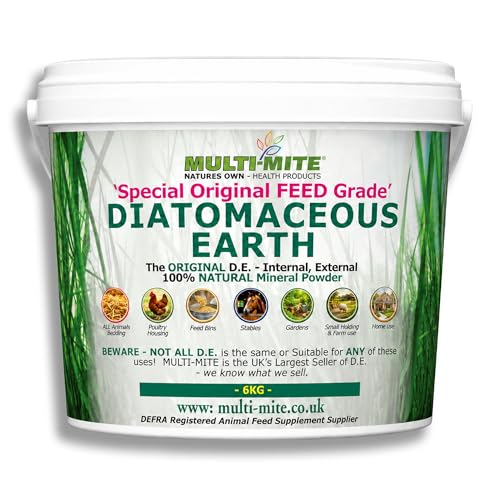 Multi-Mite 6kg Bucket Feed Grade Diatomaceous Earth DE Powder for Dogs Cats Poultry Animal Bedding & Housing Pet Areas Stables Gardens. 100% Natural Highly Absorbent & Desiccating DEFRA Registered