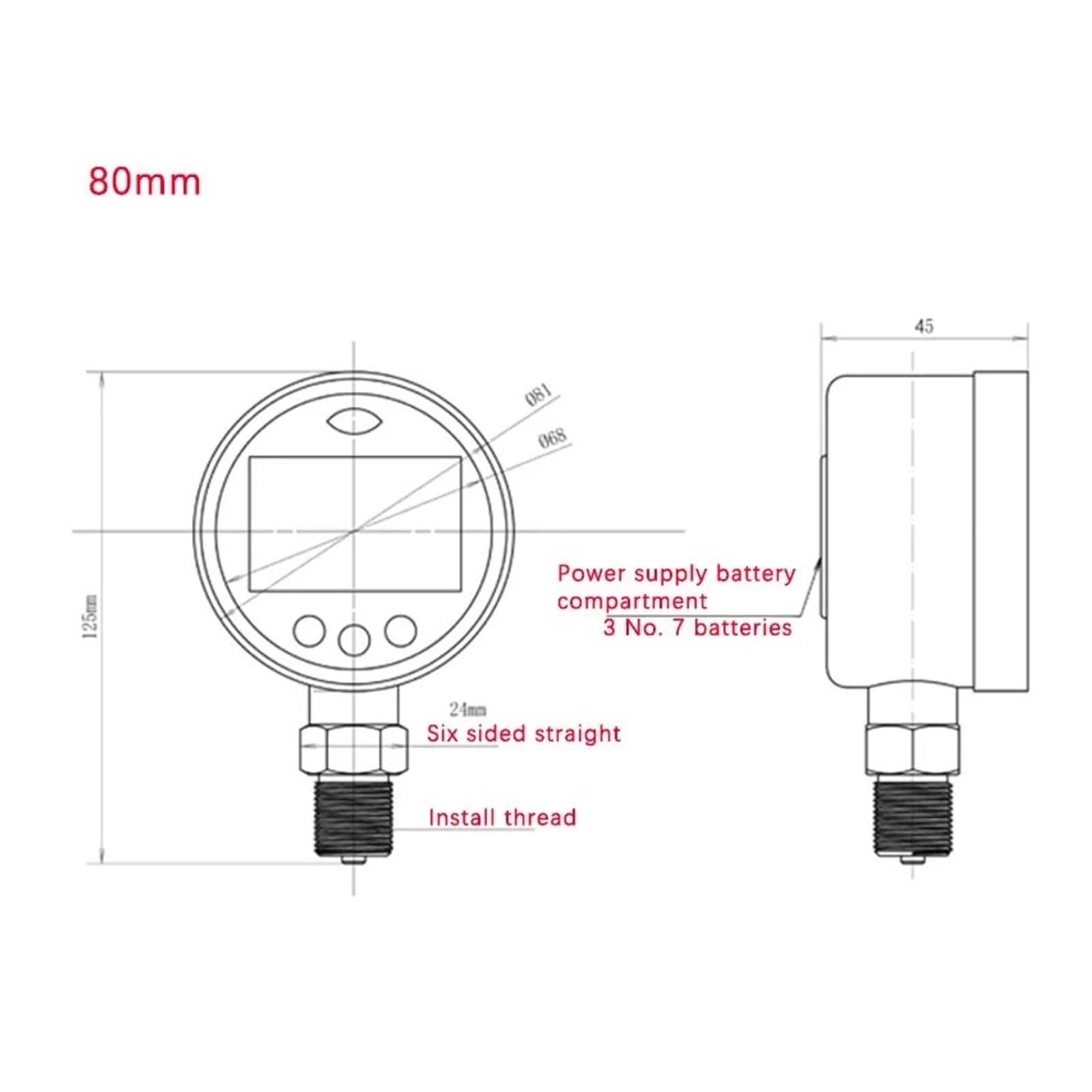 Manómetro, Manómetro Digital de alta precisión, manómetro hidráulico electrónico Digital resistente a golpes, manómetro negativo de vacío(M20x1.5 Customized,0-4mpa 60mm)
