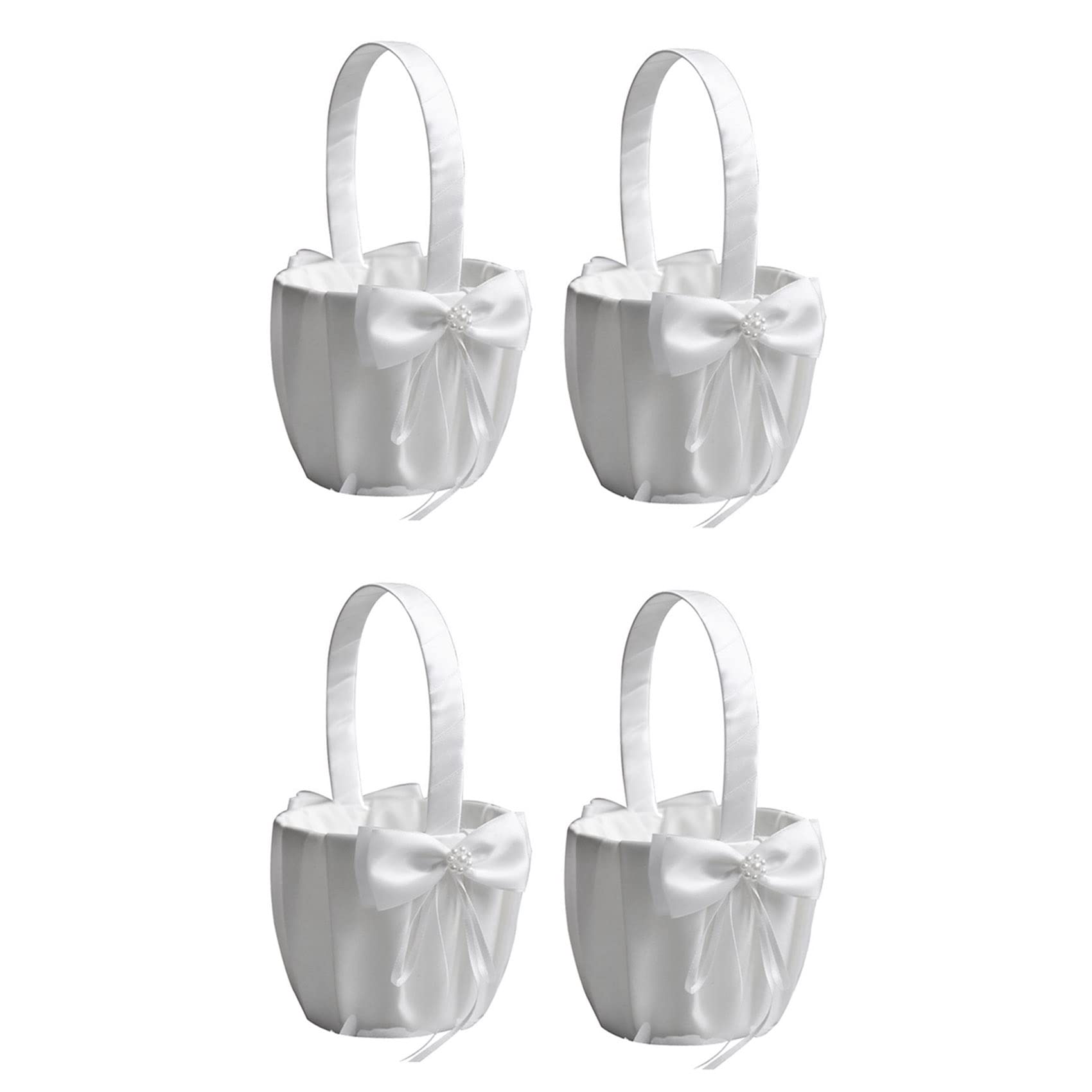 Hndhbfgrt 4PCS Flower Girl Baskets for Wedding Cute Bowknot Design Girl Basket,Romantic Bowknot Party Rose Flower Girl Basket