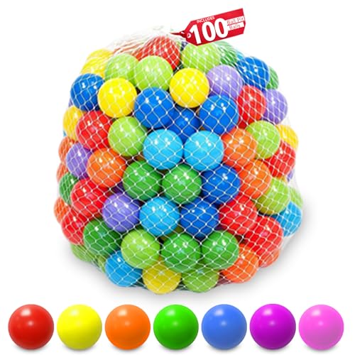 Ball Pit Balls for Baby | 100 Pc Plastic Play Balls | Bright Vibrant Colors for Baby Kid and Toddlers, for Ball Pit, Play Tent | Bounce House and Playpen