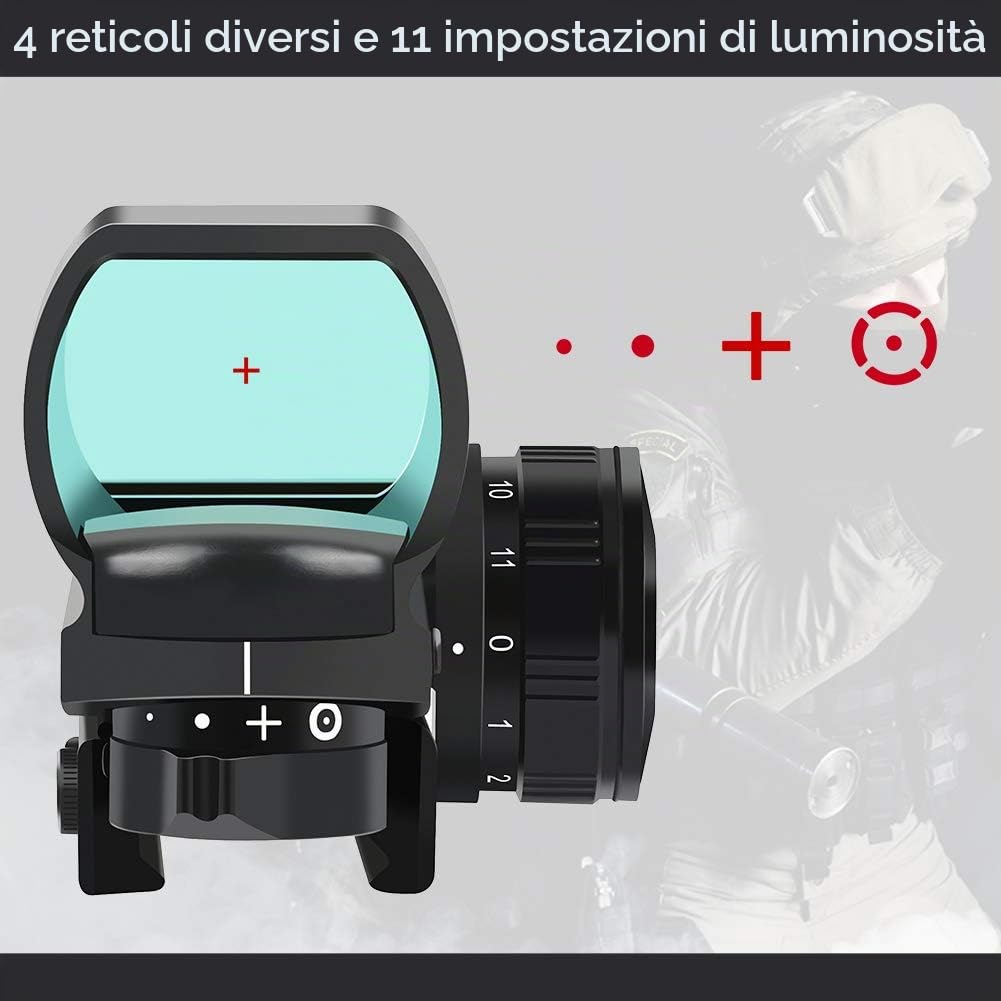 Feyachi RS-25 Red Dot Softair Tattico Riflescopi 4 Reticoli 11 Impostazioni Luminosità Mirino per 20mm/22mm Picatinny Rail
