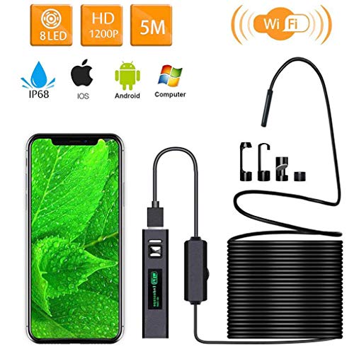 Inspection Camera Endoscope,Wireless Endoscope WiFi Inspection Camera 1200P HD Borescope Waterproof IP68 Snake