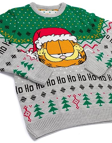 Garfield Mens Christmas Jumper Adults Santa Hat Grey Knitted Sweater4
