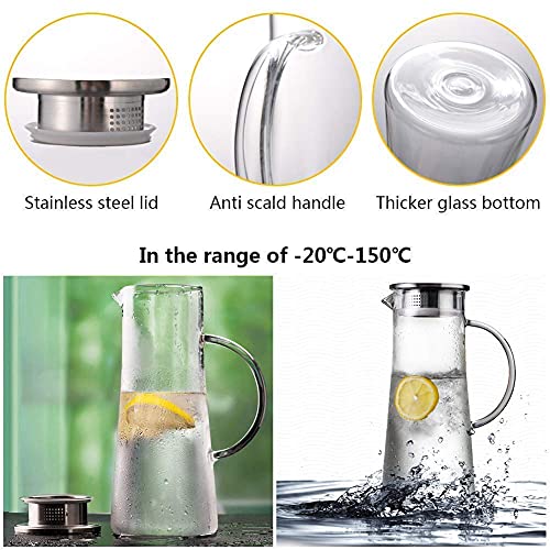 Image of Bellemax Premium Glass Water Jug - 1.8 LTR, Transparent, Hot Cold Water Glass Pitcher with Stainless Steel Lid Water Jug, Iced Tea, Milk and Juice Beverage Carafe, Lemon Jug 1800ML (TR-01)