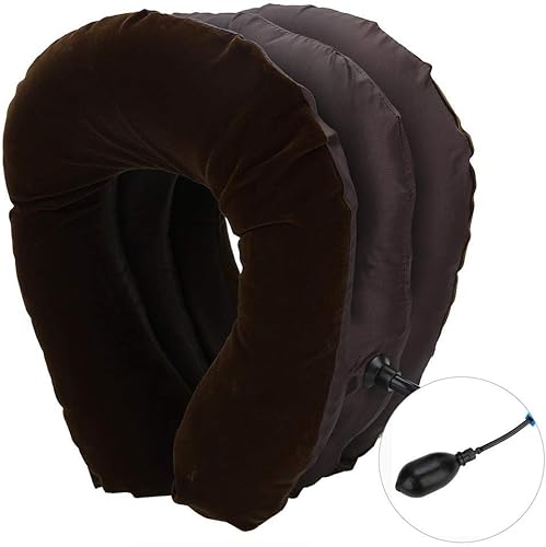 Miniatura 7 de Zerodis Almohada cervical inflable portátil espesa aire inflable almohada cuello en forma de U vértebra cervical tractor almohada café