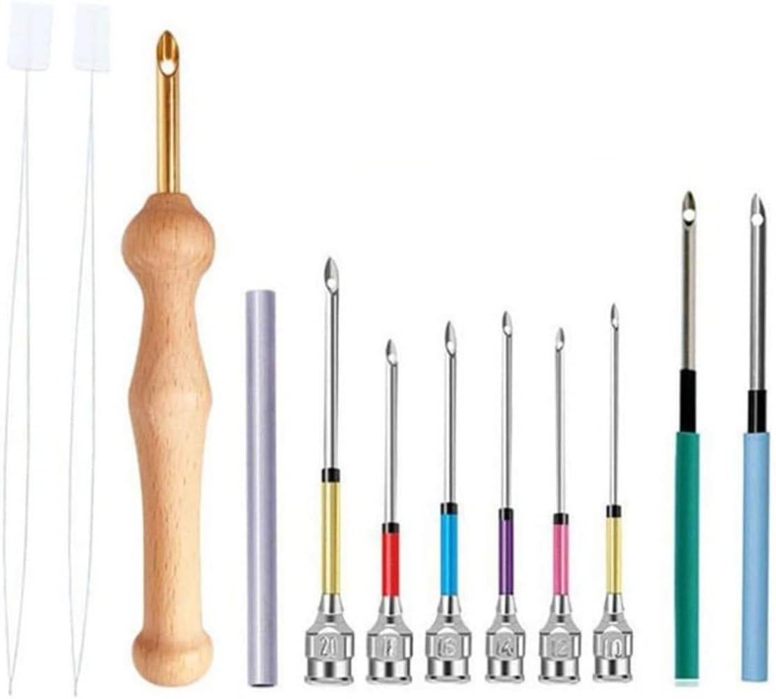 Juego de agujas de bordar, diseño ergonómico, fabricado en aleación y madera con cómodo mango de madera para tejer, tejer, bordar, coser