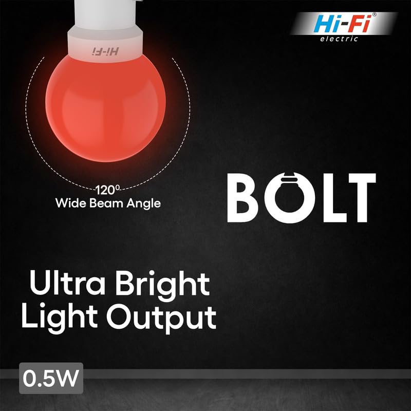 Image of Hi-Fi 0.5W LED Bulb (Red) B22 Base | Energy Efficient Zero Watt Light | Decorative Night Lamp for Home, pooja room light & Bedroom Zero Blub (Pack of 8)