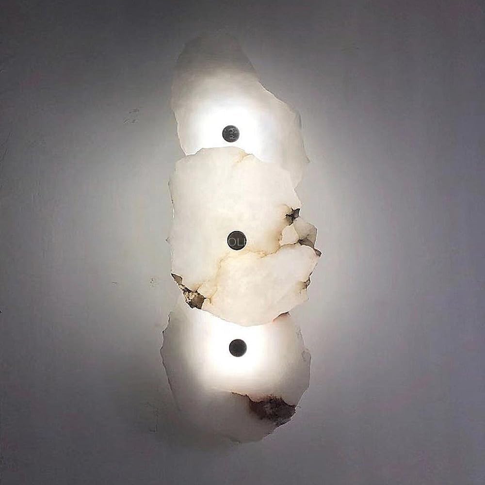 ASerZenith Marble Wall Sconce Natural Stone White Glass Wall Light Indoor Long Linear Bedside Wall Mounted Lamp,3 Light