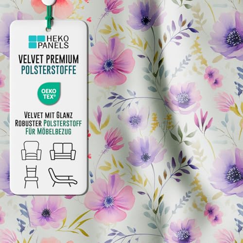 HEKO PANELS Tela por Metro - Tela de Tapicería - 3 Metro 140 x 300 cm - Muebles Cojines Fundas - Polyester Flame Retardant - Acuarela Motivo Floral