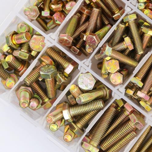 YEEZET 1000 PCS Schrauben und Muttern M4 M5 M6 Verzinkt 8.8 Sechskantschrauben, Unterlegscheiben, Federringe und Muttern Sortiment Kit, 15 Gebräuchlichste Größen, 10-40mm