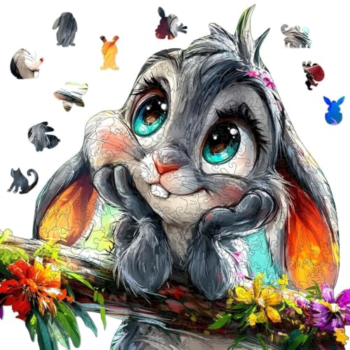 Qiuenisray 500 Piece Easter Puzzles for Adults, Wooden Rabbit Jigsaw Puzzle