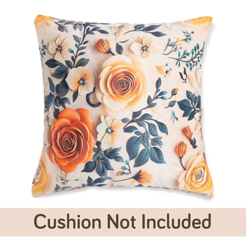 Image of HOKIPO 'Nature Muse 7D' Premium HD Printed Holland Velvet Sofa Cushion Cover | 16x16 Inch (40x40 cm) | Pack of 2, Caramel Ambrosia (IN-923-D8*2)