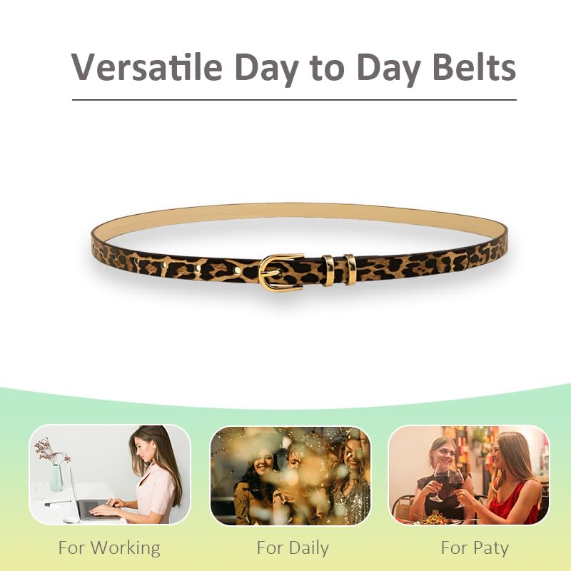 Leopard Print Belt Thin Skinny Western Cowgirl Belt for Dress Jeans Vintage Animal Leopard Belts for Women Girls Y2k Fashion Womens Faux Leather Belts for Pants Skirts Retro Animal Printed Accessories4
