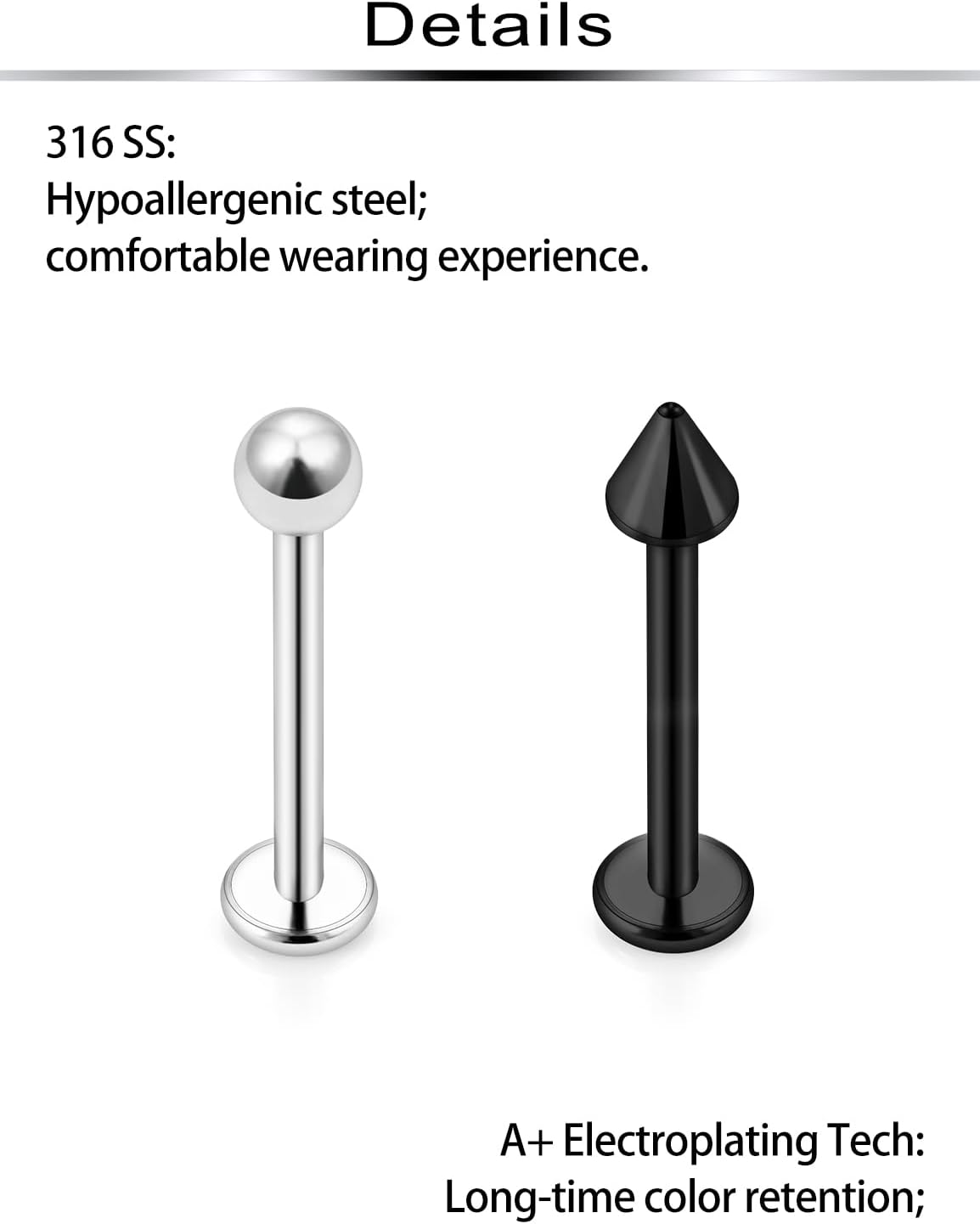 Ftovosyo Labret Jewelry 32PCS Monroe Lip Rings Snake Bite Piercing Jewelry Helix Earring Tragus Cartilage Studs Surgical Steel Piercing Jewelry for Women Men 16G 6mm 8mm 10mm 12mm - Image 3