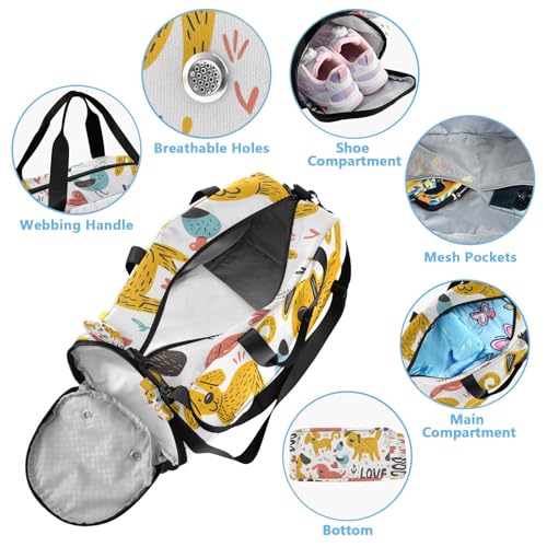 YETTASBIN Sport Travel Duffel Bag for Girls Boys, Cartoon Dog Large Waterproof Weekender Overnight Bag, Detachable Shoulder Strap Gym Bag with Shoe Compartment & Wet Pocket4