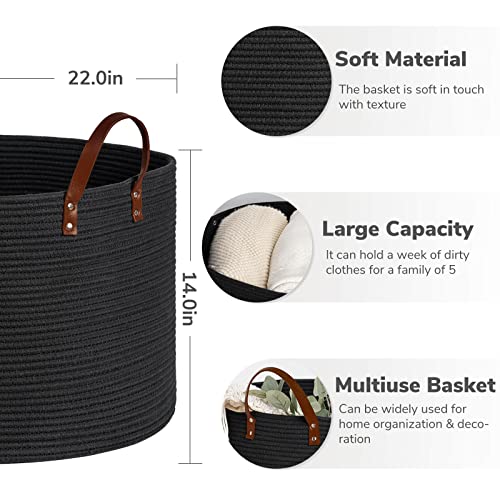 Chicvita Extra Large Black Laundry Basket, Decorative Basket For Gifts, Towels, Shoes, Blanket Basket For Living Room, Entryway, Toy Storage Bin For Organizing, 22 X 14 Inches, Black #TOP1