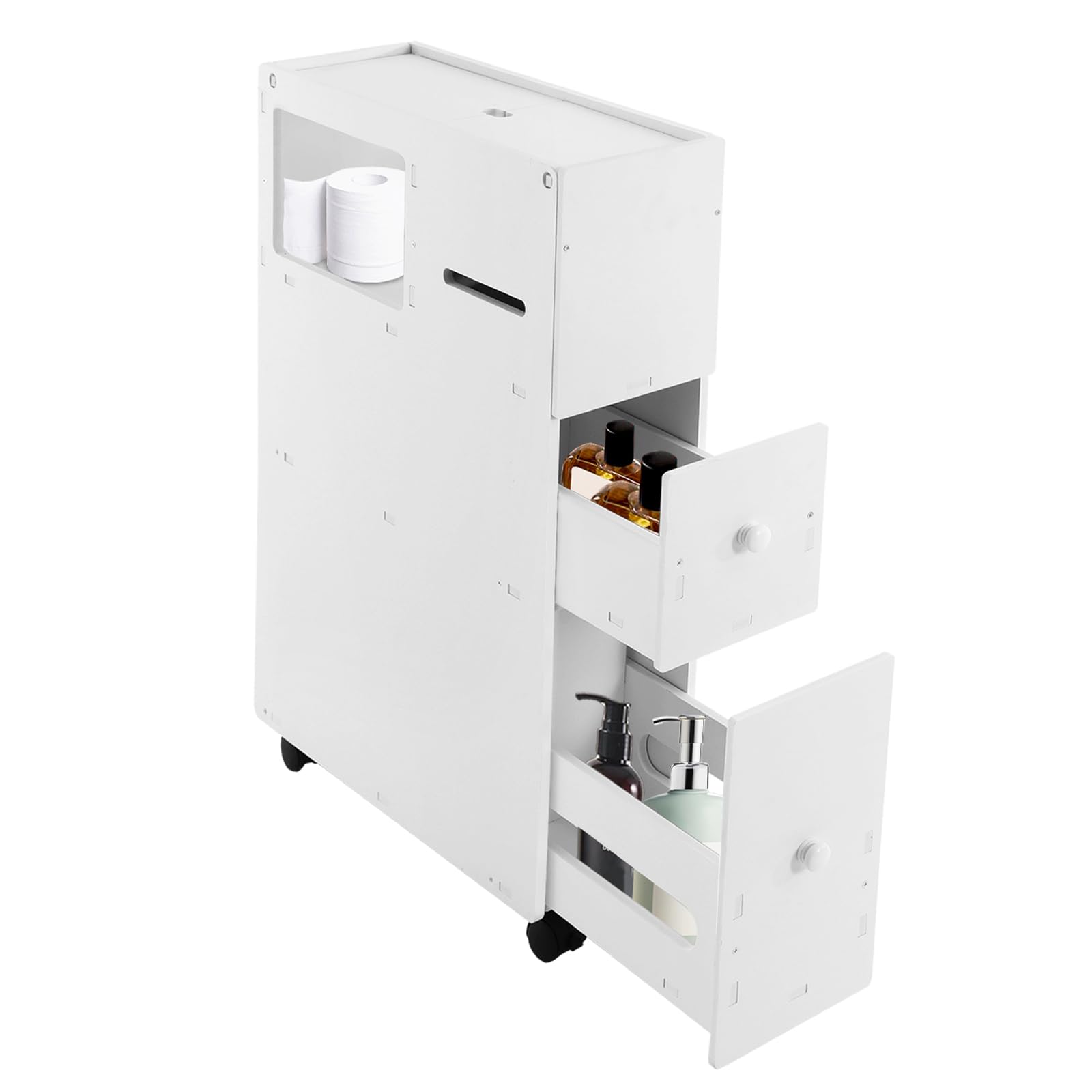 HAPPCUCOE Bathroom Cabinet,Bathroom Storage Cabinet,Rolling Narrow Bathroom Storage Cabinet,Slim Bathroom Storage Cabinet for Home,Bathroom,White