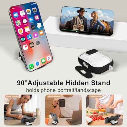 Image of Compatible Airpods Pro 3 Case (2025) with Phone Stand & Cleaner Kit,Print Soft Silicone Lock Clip Apple AirPods Pro 3rd Generation Case, Airpod Pro 3 Cover with Keychain for Women /Girls,Black