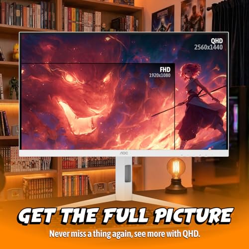 Image of AOC 27 Inch Gaming Monitor QHD 320Hz Mini-LED HDR1000, White, Q27G4SLM /WS | 2560x1440 Computer Monitor, 1ms GtG, HDMI 2.1, DP 1.4, Height Adjustable Stand, Earphone Out, VESA Mount, Console Ready
