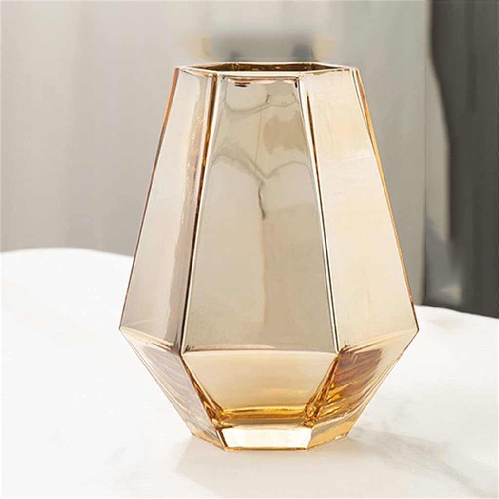 asdchZen Golden Glass Decorative Vases Dried Flowers Vase Living Room Decoration Modern Home Decor Flower Pot