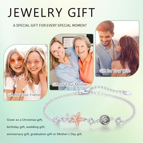 Image of CHENGHONG Cat Starfish Anklet for Women 925 Sterling Silver Starfish Cat Moss Agate Link Anklets Fashion Bracelet Jewelry Gift