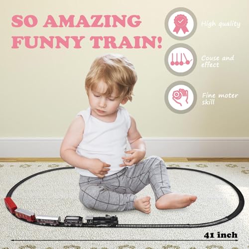 Image of Big Rail King Classic Smoke Train Toy New Edition Electric Railway Train Set with Tracks | Rail King Rechargeable Engine, Passenger Coach, Coal Wagon & Container Car | Smoke, Music & LED Lights