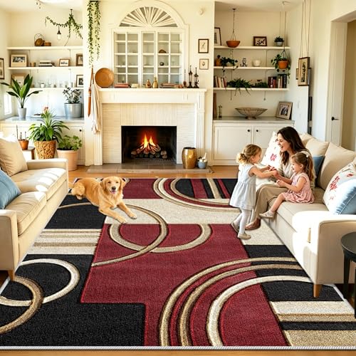 Tapis à poils courts abstrait et géométrique pour intérieur moderne - 2
